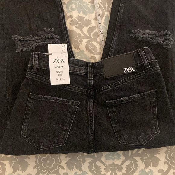 NWT ZARA distressed black jeans, Mom Fit, 2 - Picture 6 of 8